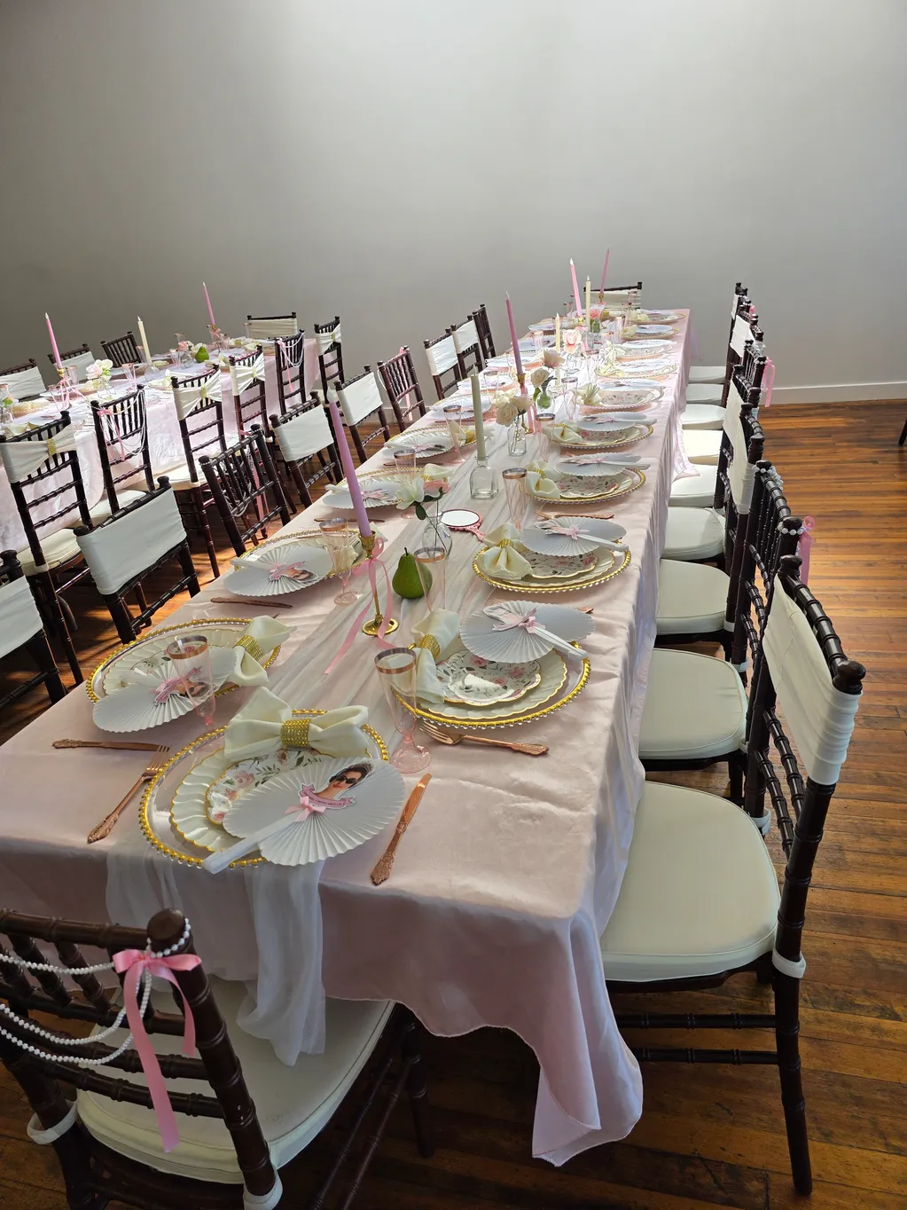 Elegant decorated event table and backdrop